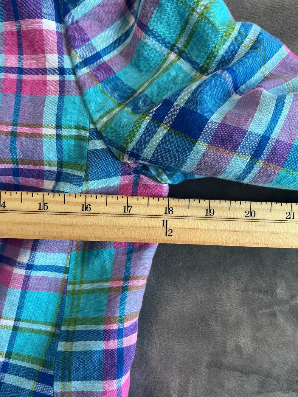 Talbots Plaid Cotton Blazer in Aqua, Pink & Blue - Picture 7 of 9